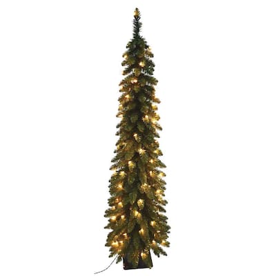 7' Holiday Seasonal Home Decor Pencil Slim Green Fir Artificial Christmas Tree