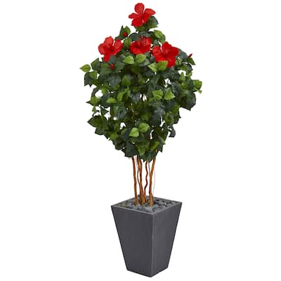 5' Hibiscus Artificial Tree in Slate Planter