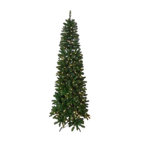 7.5' Holiday Seasonal Home Decor PVC Slim Christmas Tree With Pre Lit UL Lights