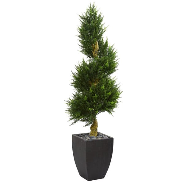 slide 1 of 1, 5.5' Cypress Spiral Artificial Tree in Black Wash Planter UV Resistant (Indoor/Outdoor)