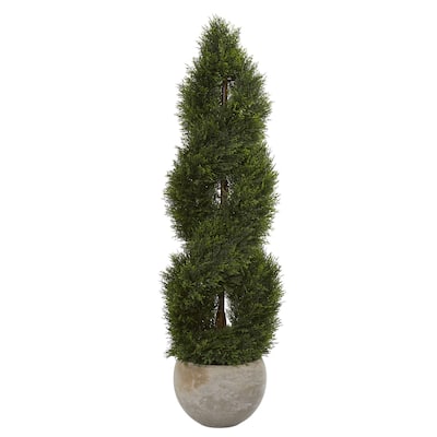 4' Double Pond Cypress Spiral Artificial Tree in Sand Colored Planter UV Resistant (Indoor/Outdoor)