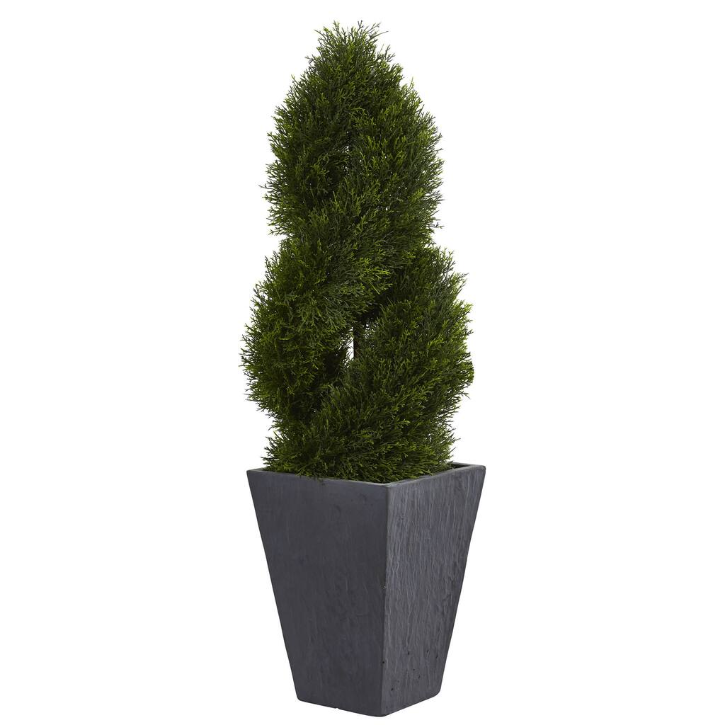 UV-resistant Indoor/ Outdoor 4-foot Cypress Double Spiral Artificial Topiary Tree