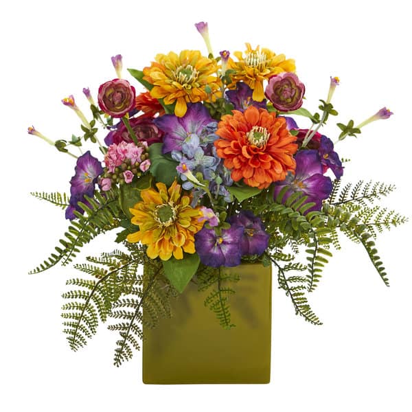 Mixed Floral Artificial Arrangement In Green Vase Overstock 19533118