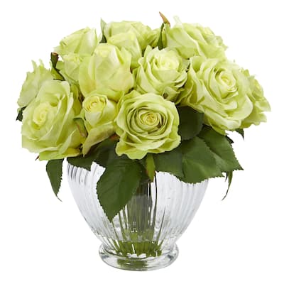 9" Rose Artificial Floral Arrangement in Elegant Glass Vase