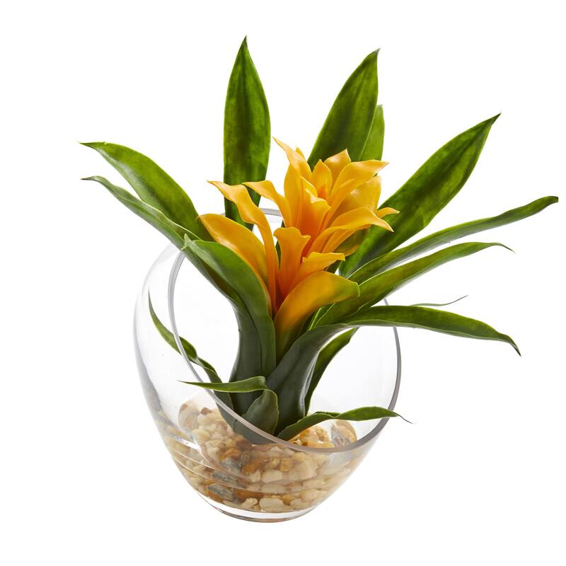 8" Tropical Bromeliad in Angled Vase Artificial Arrangement