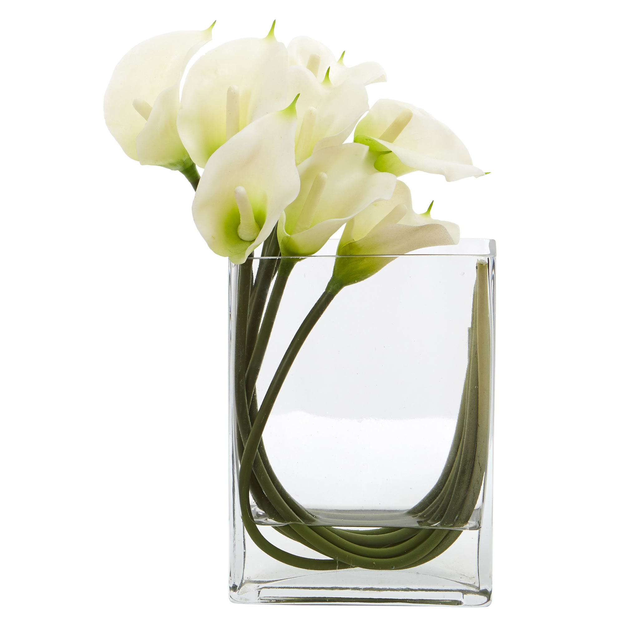 Shop 12 Calla Lily In Rectangular Glass Vase Artificial Arrangement Overstock 19533195