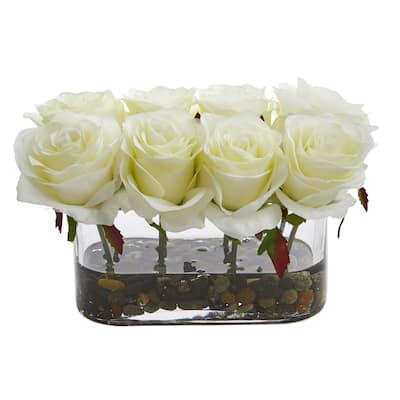 5.5" Blooming Roses in Glass Vase Artificial Arrangement