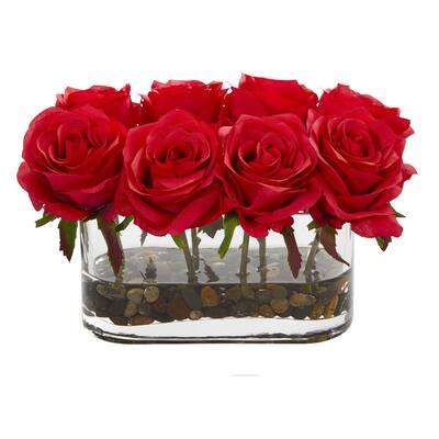 5.5" Blooming Roses in Glass Vase Artificial Arrangement