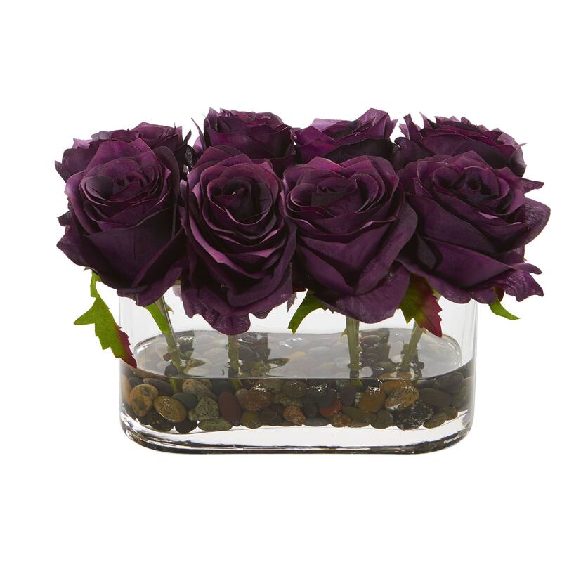 5.5" Blooming Roses in Glass Vase Artificial Arrangement