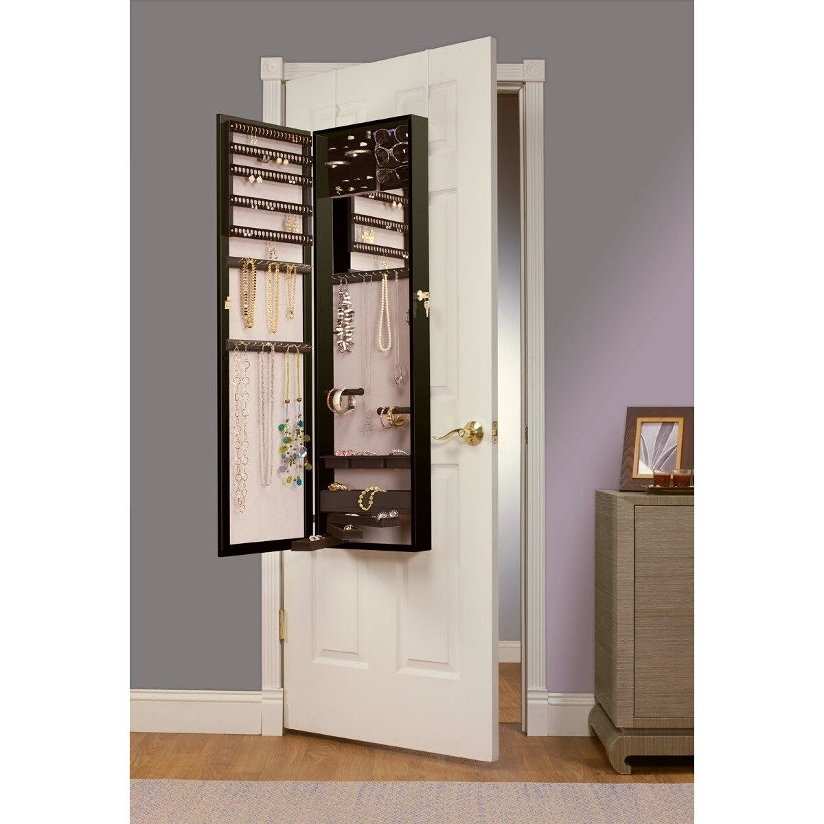 Shop Brown Espresso Over The Door Jewelry Armoire Mirror Free