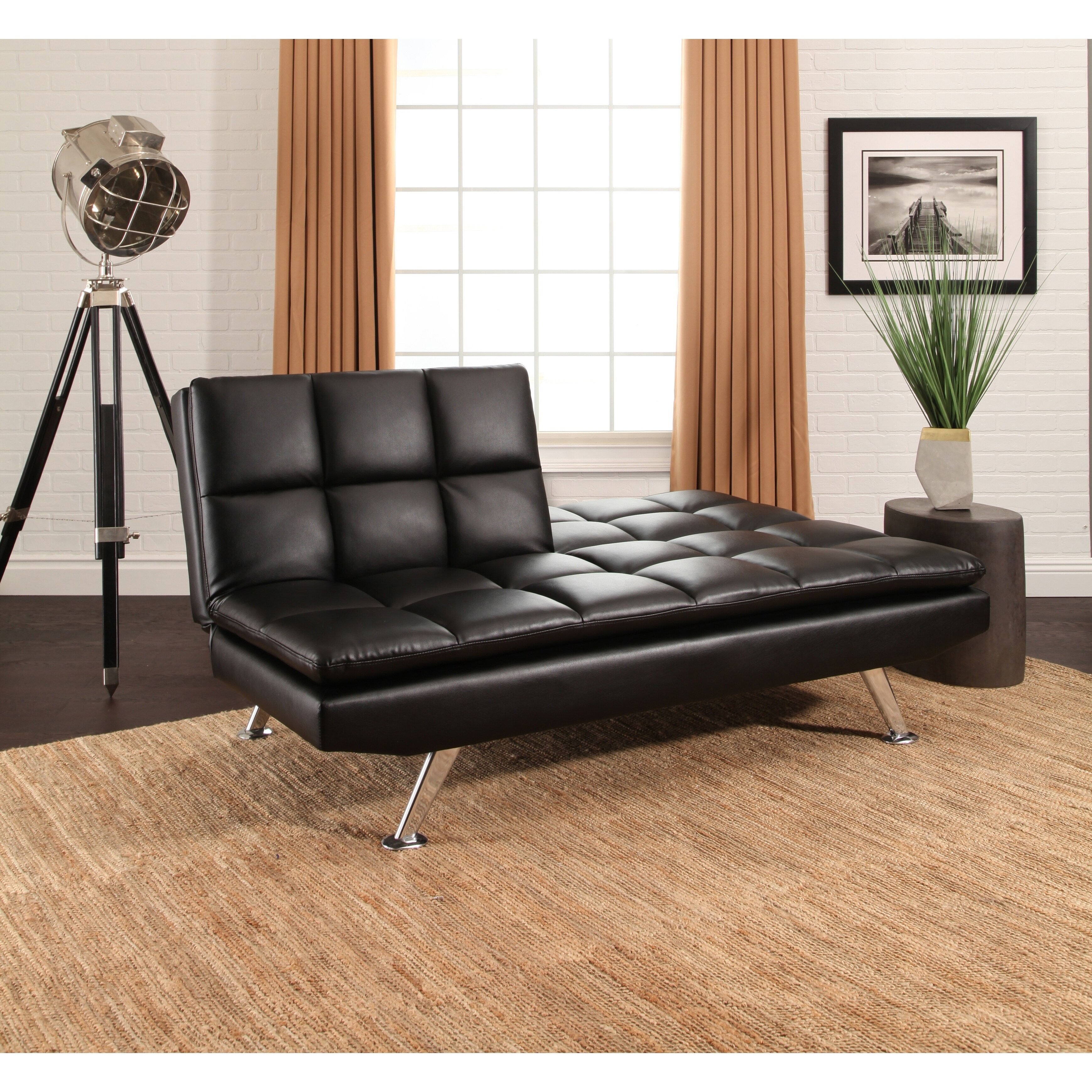 Abbyson Brandon Black Bonded Leather Sofa Bed
