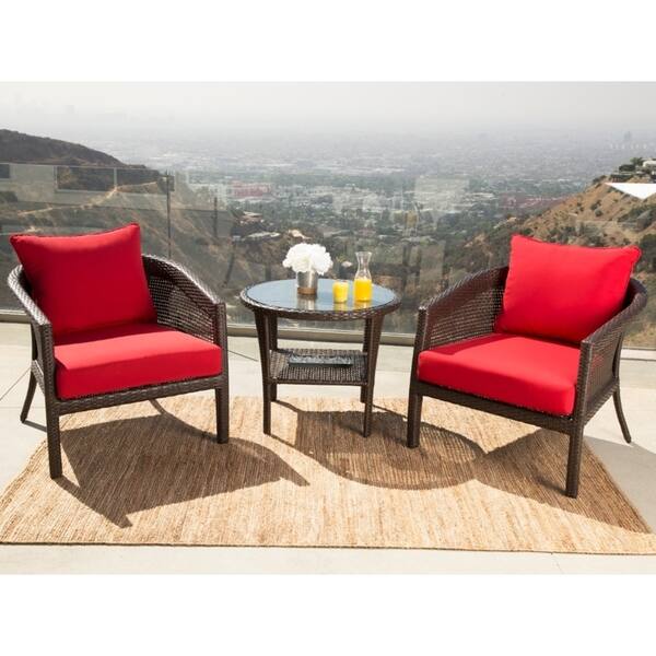 Shop Abbyson Santorini Sunbrella Red Outdoor Wicker 3 Piece Chair