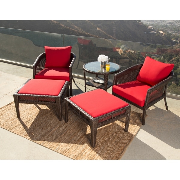 Shop Abbyson Santorini Sunbrella Red Outdoor Wicker 5 ...