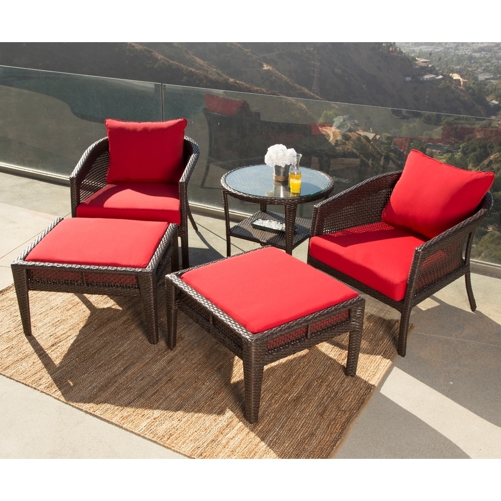 Abbyson Santorini Sunbrella Red Outdoor Wicker 5 Piece Patio Chair Abbyson Santorini Sunbrella Red Outdoor Wicker 5 Piece Patio Chair Set