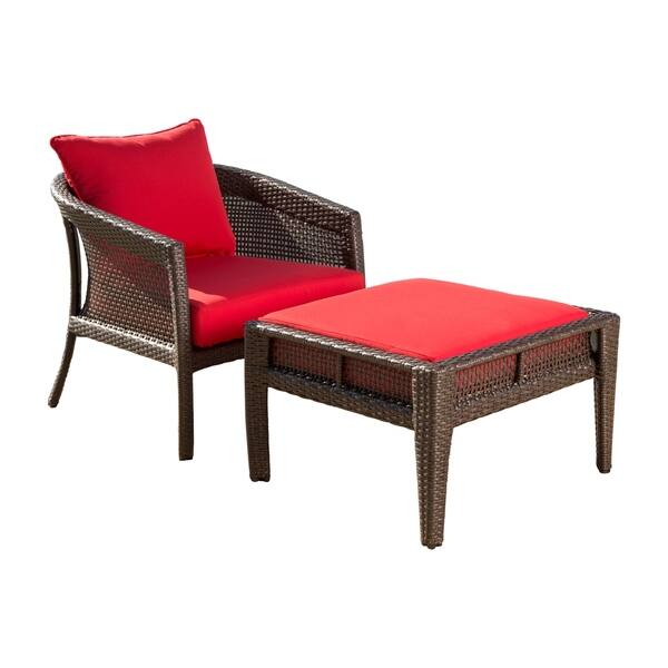 Shop Abbyson Santorini Sunbrella Outdoor Wicker Chair And Ottoman