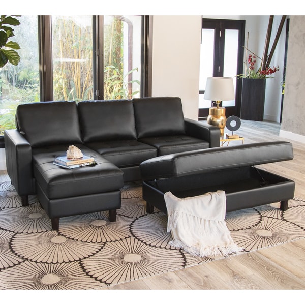 Shop Abbyson Malden Tufted Leather Reversible Sectional And