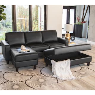 Black Sectional Sofas For Less Abbyson Malden Tufted Leather Reversible Sectional And Ottoman Option Black