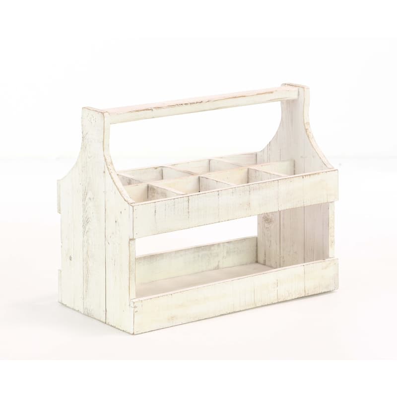 Rustic 8-Bottle White Wooden Table Top Wine Holder