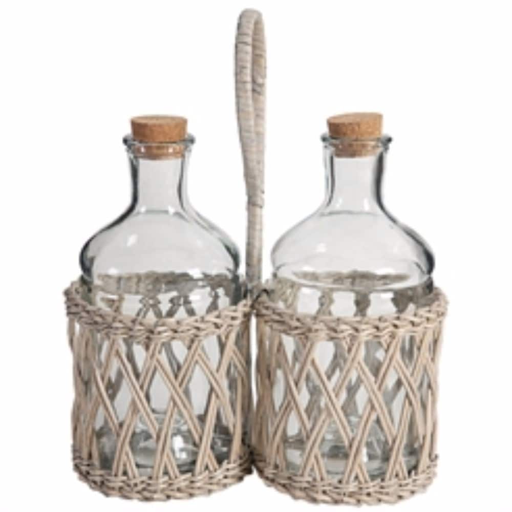 Shop Black Friday Deals On Vintage Wicker Liquor And Wine Bottle Basket With Carrier Clear And Brown Overstock 19538533