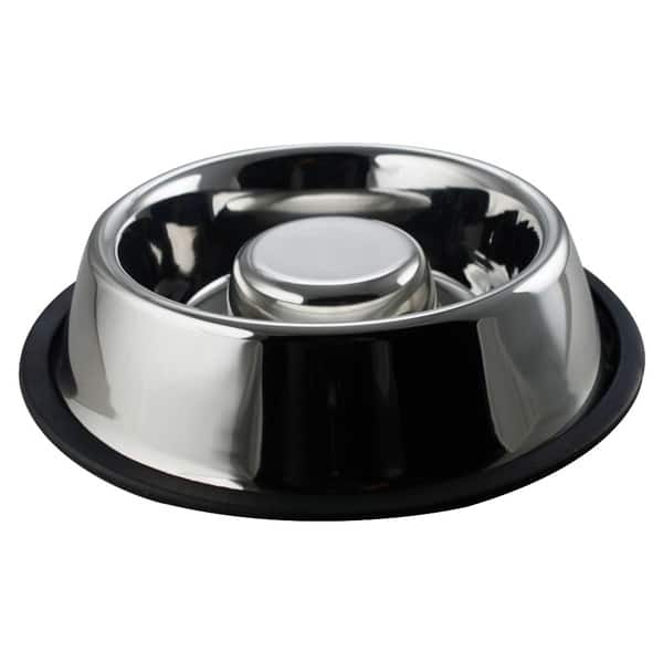 Shop Slow Feeder Stainless Steel Pet Bowl With Anti Skid Rubber