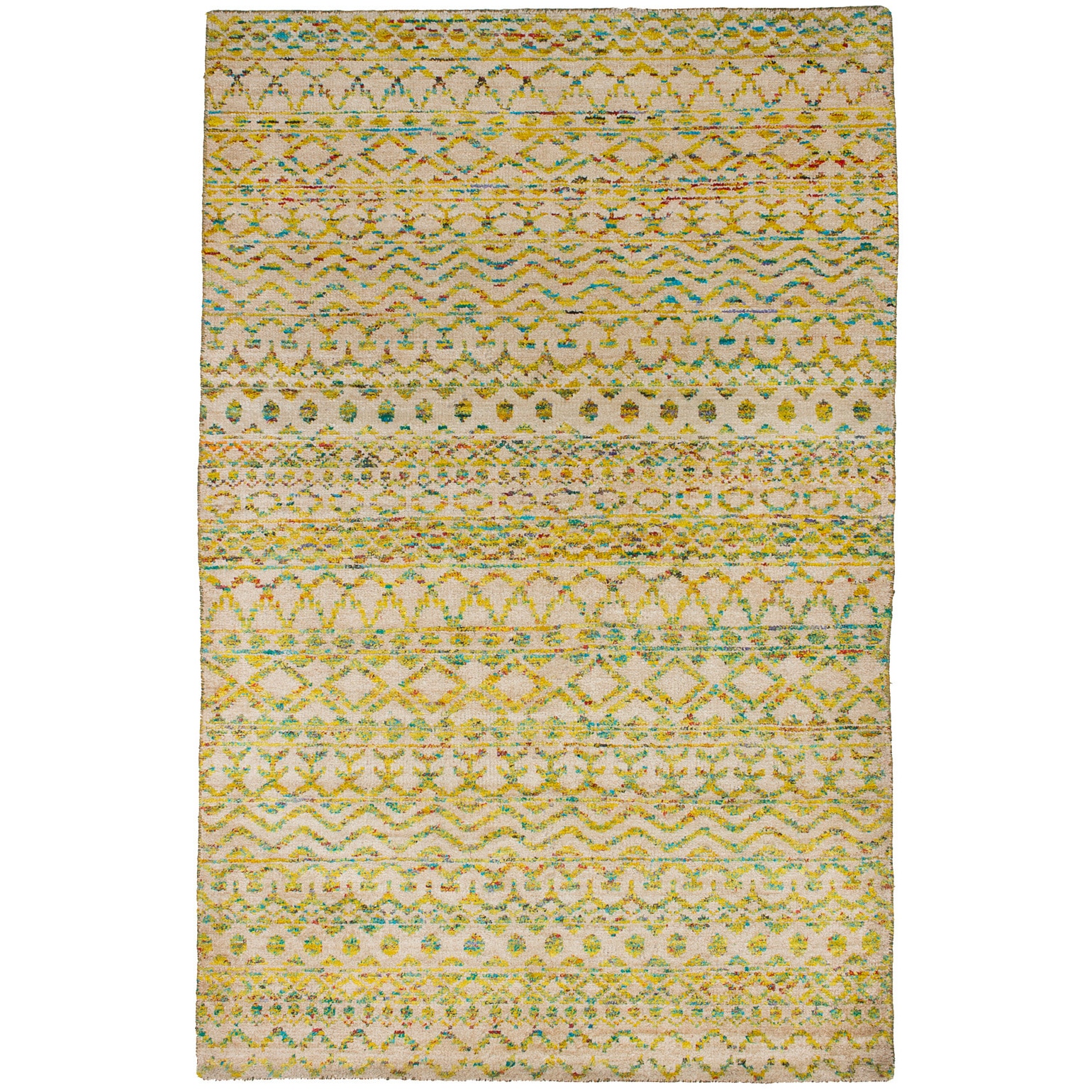 eCarpetGallery Hand-Knotted Galleria Ivory, Yellow Sari Silk Rug (5'3 x 8'4)