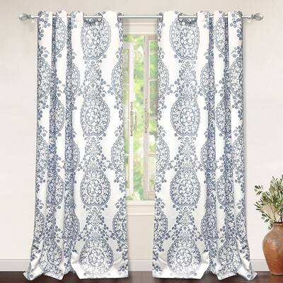 Buy Blue 96 Inches Medallion Curtains Drapes Online At