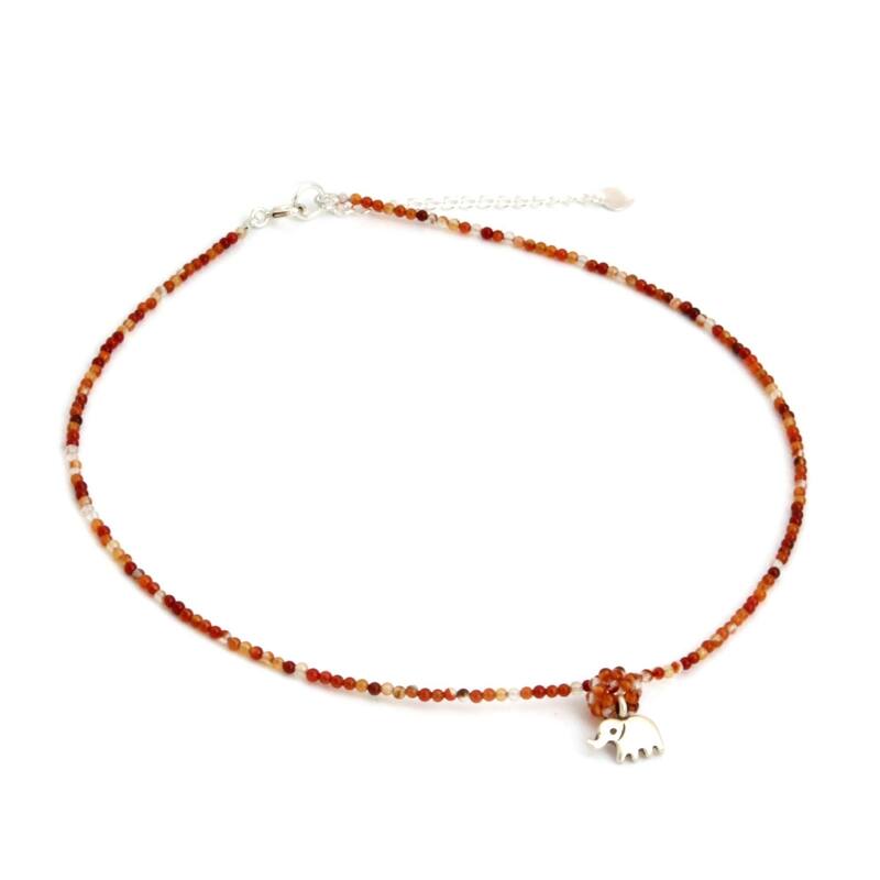 Handmade Sterling Silver 'Elephantine Charm' Carnelian Necklace (Thailand)