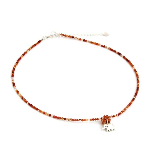 Handmade Sterling Silver 'Elephantine Charm' Carnelian Necklace (Thailand)