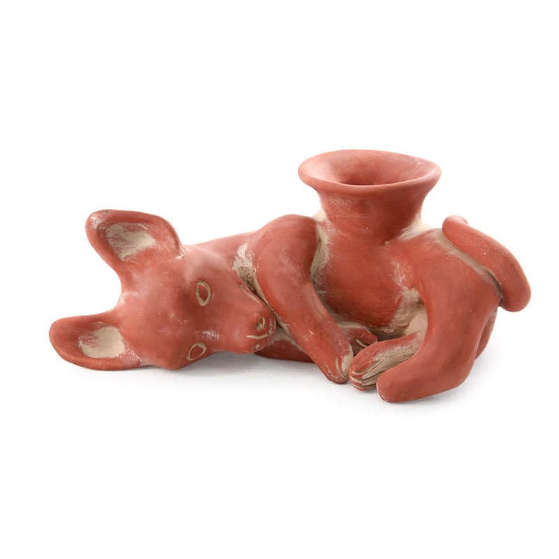 Handmade Ceramic Sculpture, 'Playful Xoloitzcuintli' (Mexico)