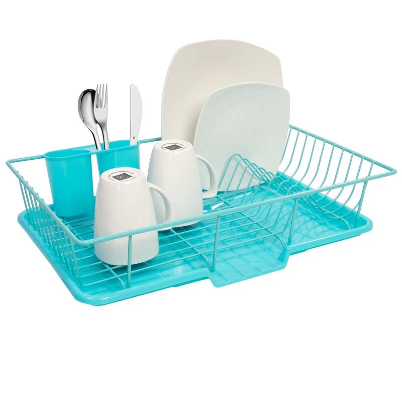 Sweet Home Collection 3-Piece Kitchen Sink Dish Drainer Set Turquoise