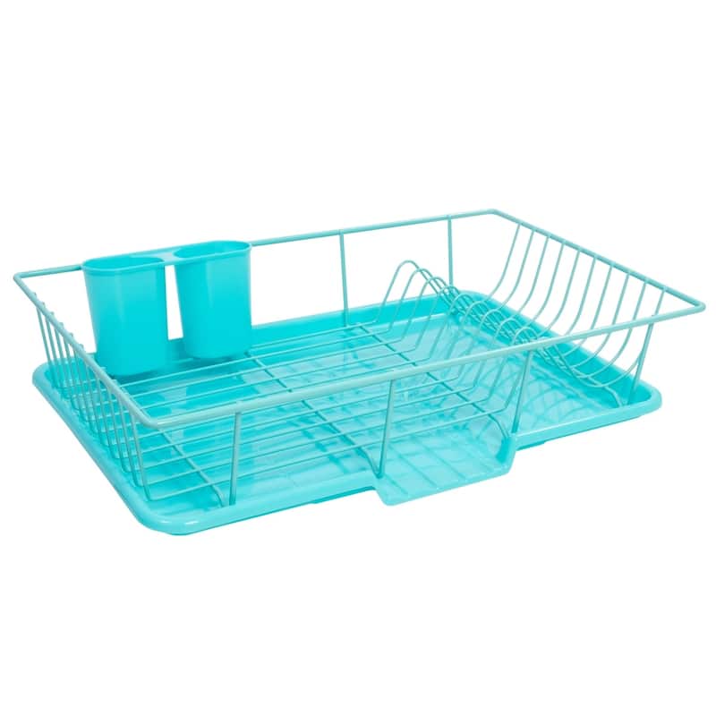 Sweet Home Collection 3-Piece Kitchen Sink Dish Drainer Set Turquoise