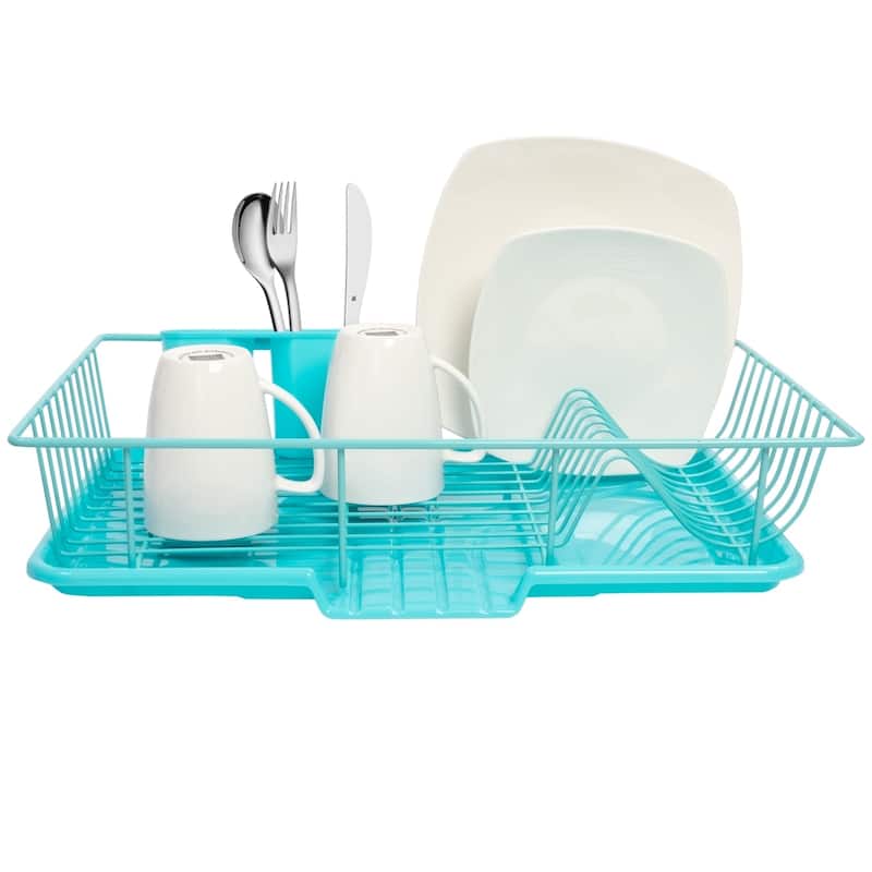 Sweet Home Collection 3-Piece Kitchen Sink Dish Drainer Set Turquoise