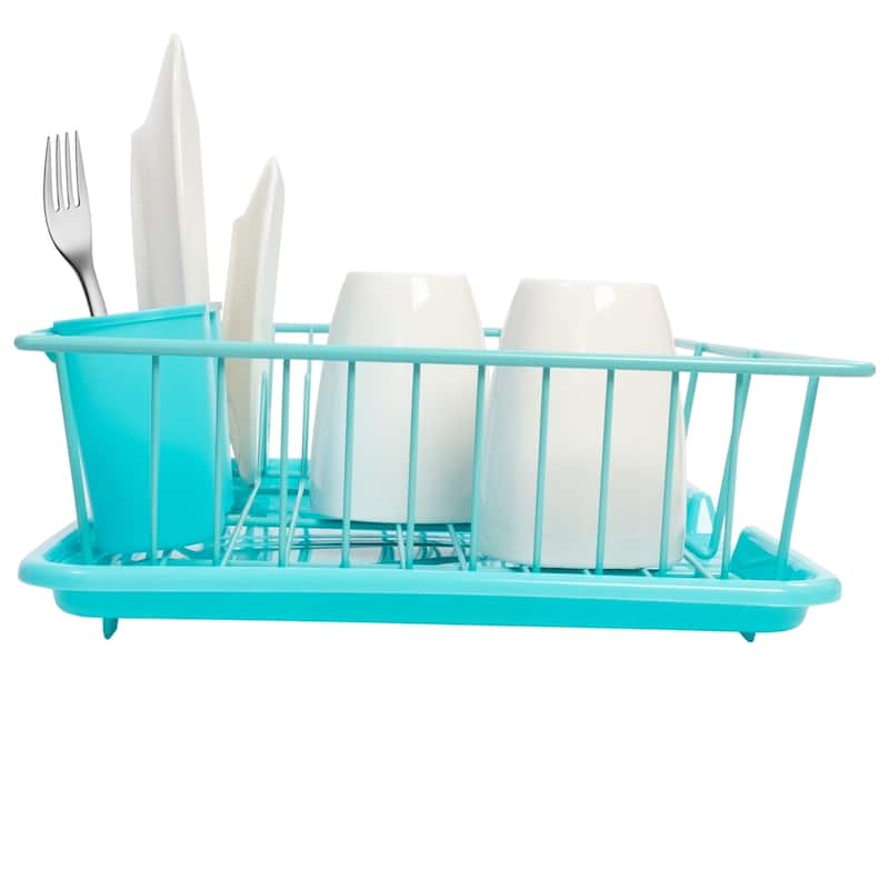 Sweet Home Collection 3-Piece Kitchen Sink Dish Drainer Set Turquoise
