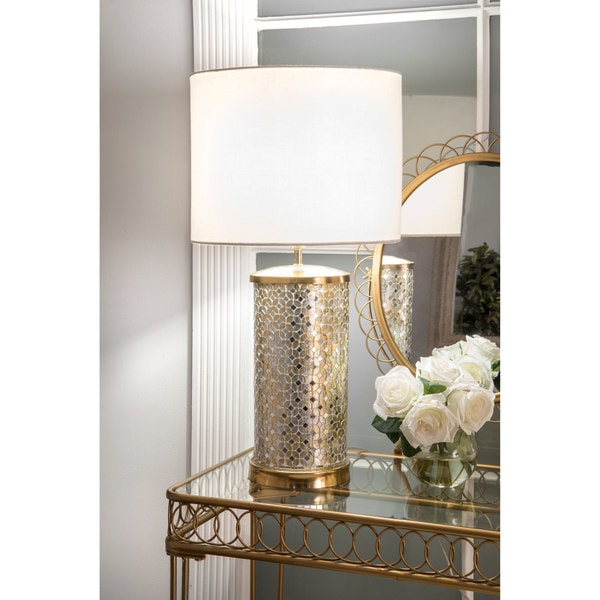 Watch Hill 25" Ava Mosaic Cotton Shade Silver Table Lamp