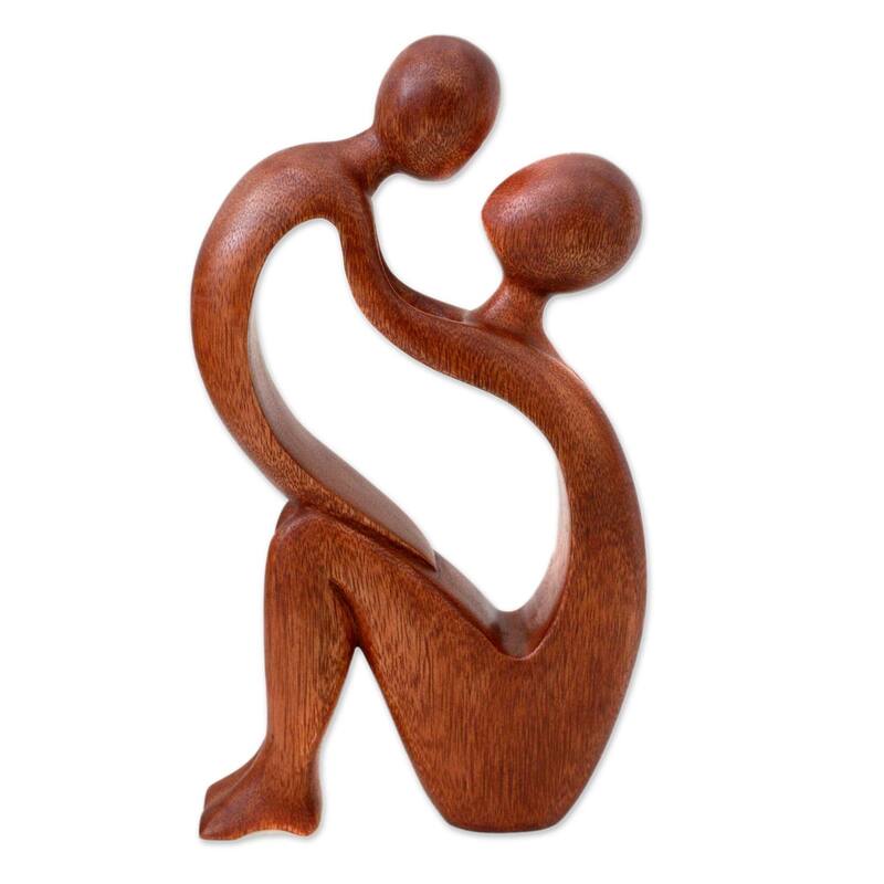 Handmade I Adore You Wood Statuette (Indonesia) - 11.75" H x 6" W x 1.8" D