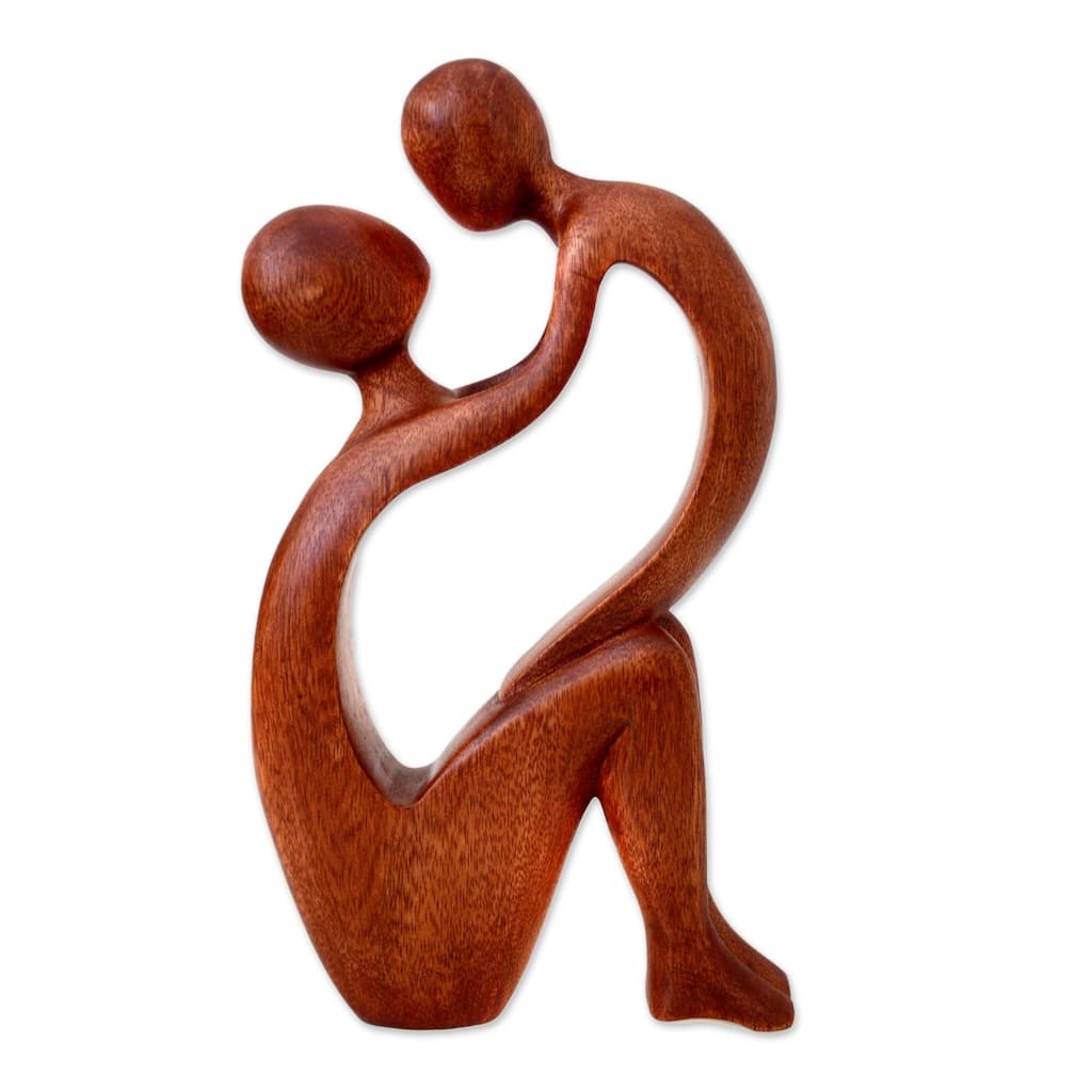 Handmade I Adore You Wood Statuette (Indonesia) - 11.75" H x 6" W x 1.8" D