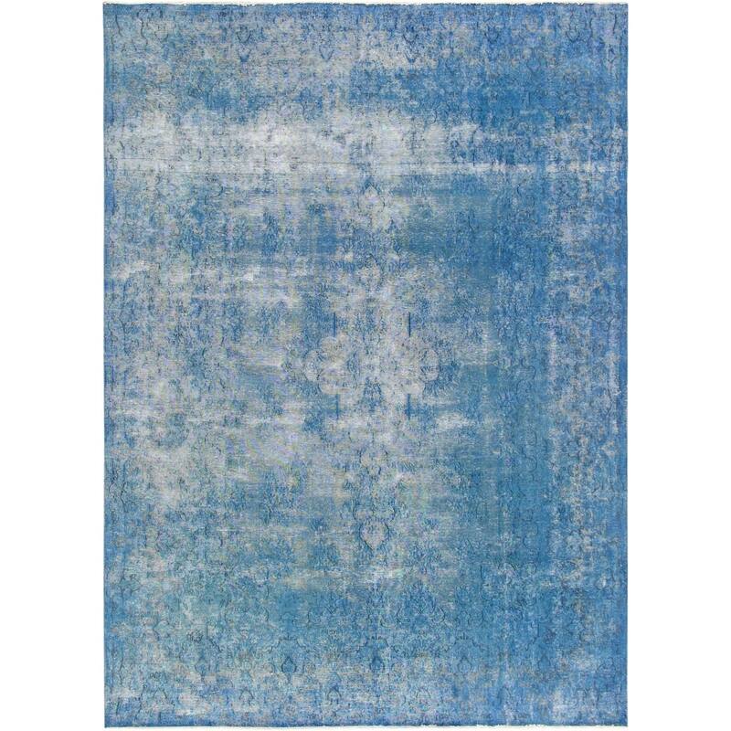 Pasargad Blue Vintage Overdyes Hand-Knotted Wool Rug (9' 7" X 13' 9") - 10' x 14'