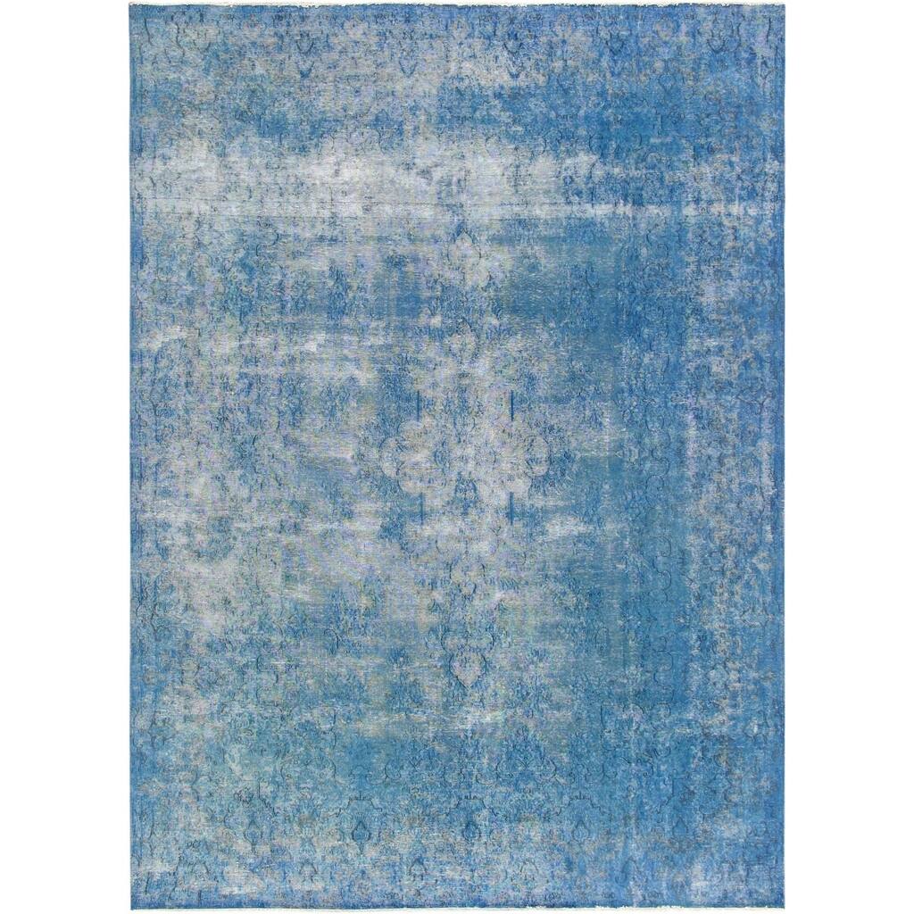 Pasargad Blue Vintage Overdyes Hand-Knotted Wool Rug (9' 7" X 13' 9") - 10' x 14'