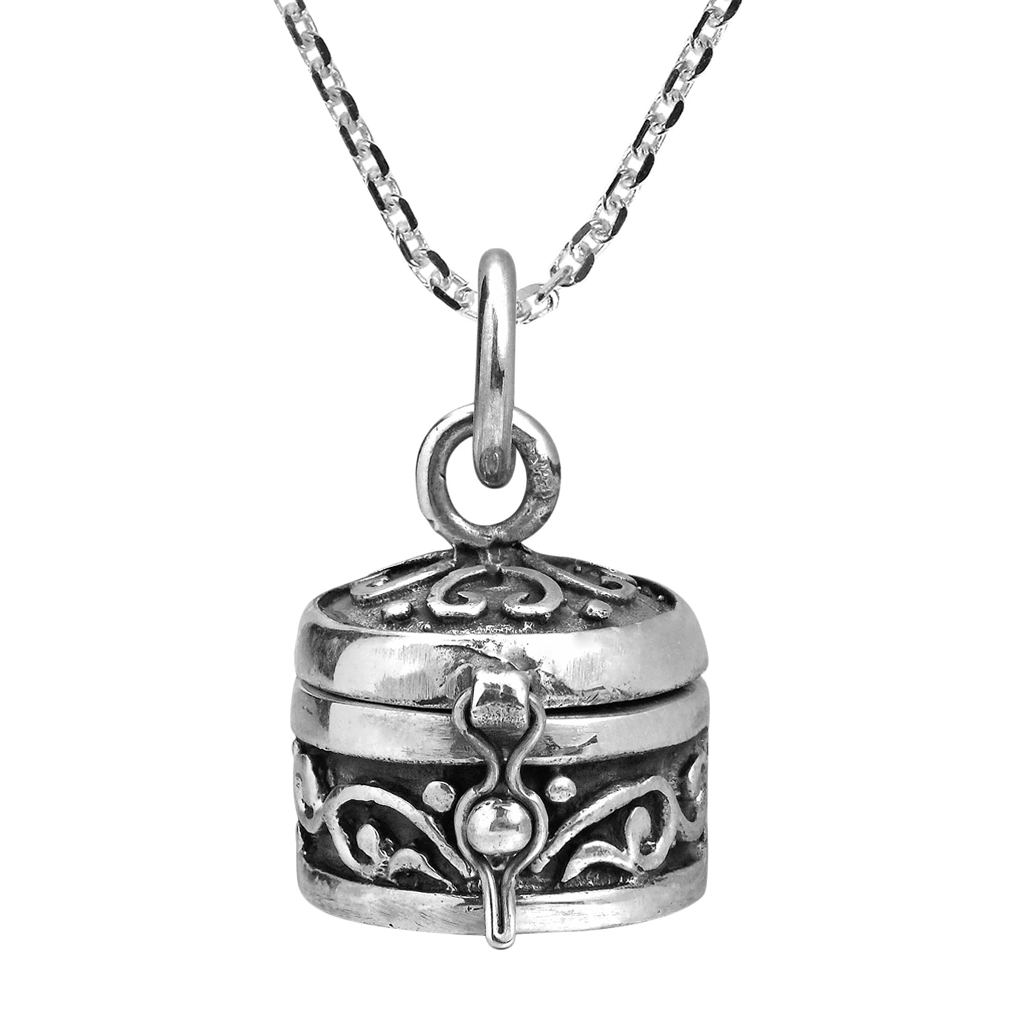 Sterling Silver Girls .8mm Box Chain Round Prayer Box Locket Pendant Necklace