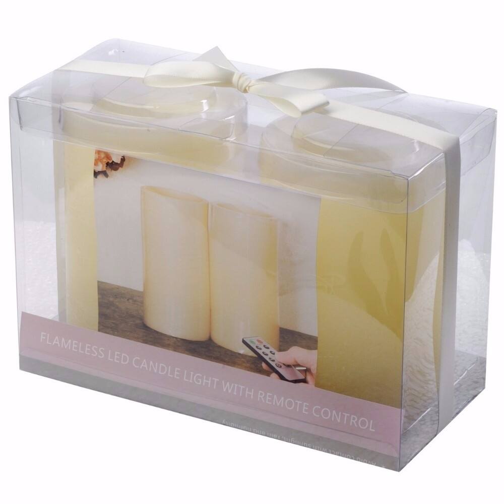 Simplistically designed Led flameless candle with remote, Ivory, Set of two - Ivory