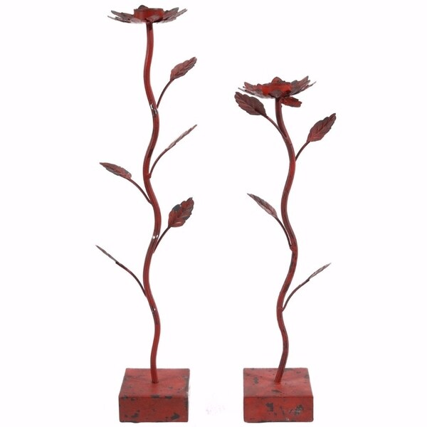 Shop Amazing Flower Candle Holders, Set of 2, Red On Sale Free