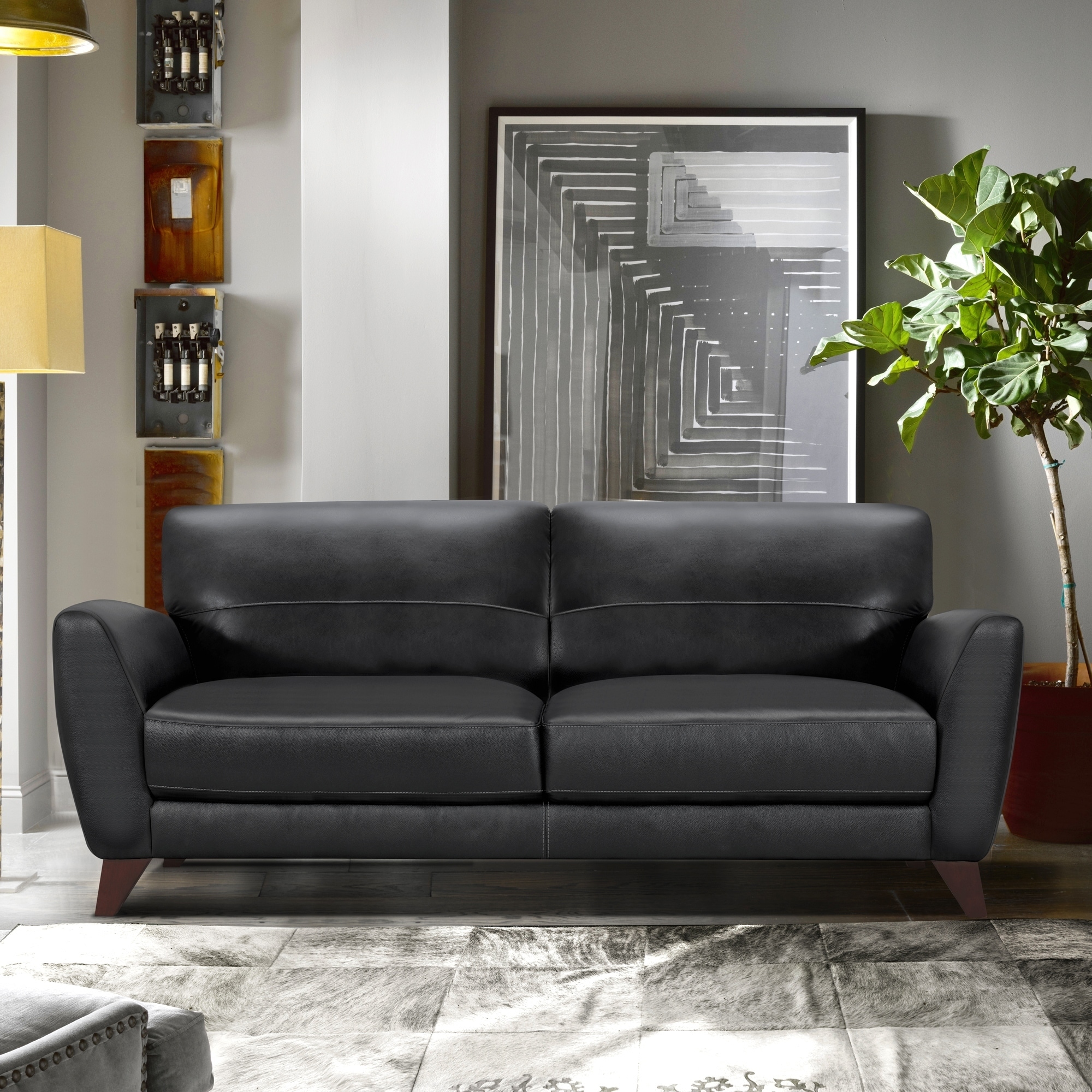 Armen Living Jedd Contemporary Sofa In Genuine Black Leather