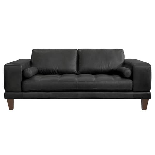 Shop Armen Living Wynne Contemporary Loveseat In Genuine Black Leather Overstock 19556352