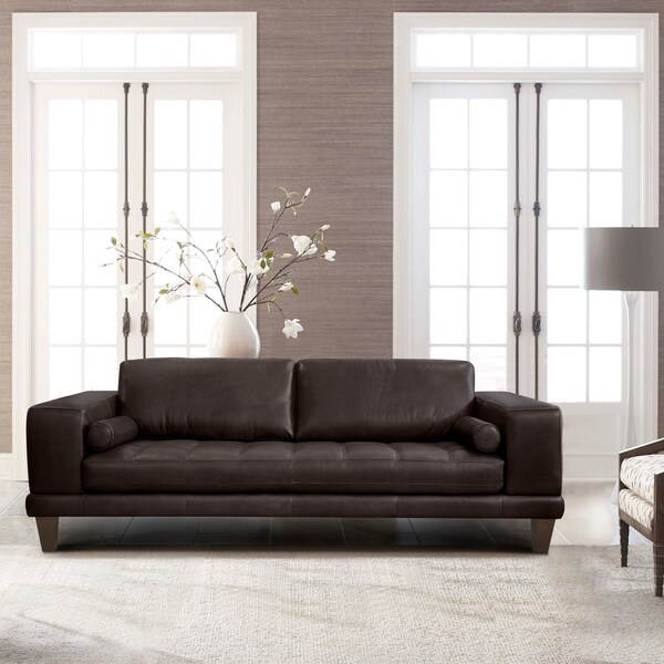 Armen Living Wynne Contemporary Sofa In Genuine Espresso Leather