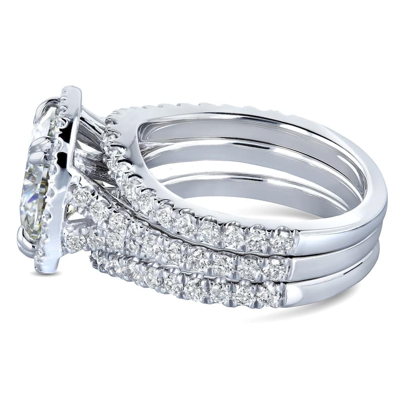Annello by Kobelli 14k Gold 4 1/3ct TGW Round Moissanite and Diamond Cushion Halo Bridal Wedding Rings Set, 3-pc