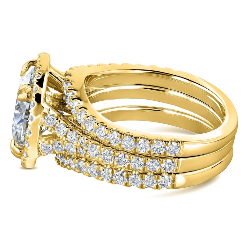 Annello by Kobelli 14k Gold 4 1/3ct TGW Round Moissanite and Diamond Cushion Halo Bridal Wedding Rings Set, 3-pc