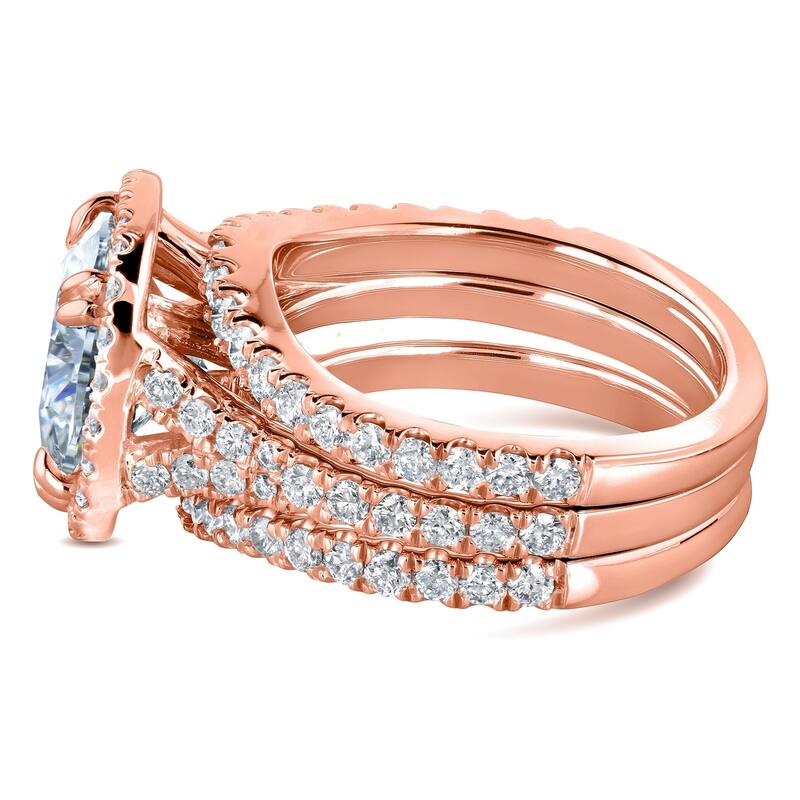 Annello by Kobelli 14k Gold 4 1/3ct TGW Round Forever One Moissanite and Diamond Cushion Halo Bridal Wedding Rings Set, 3-pc