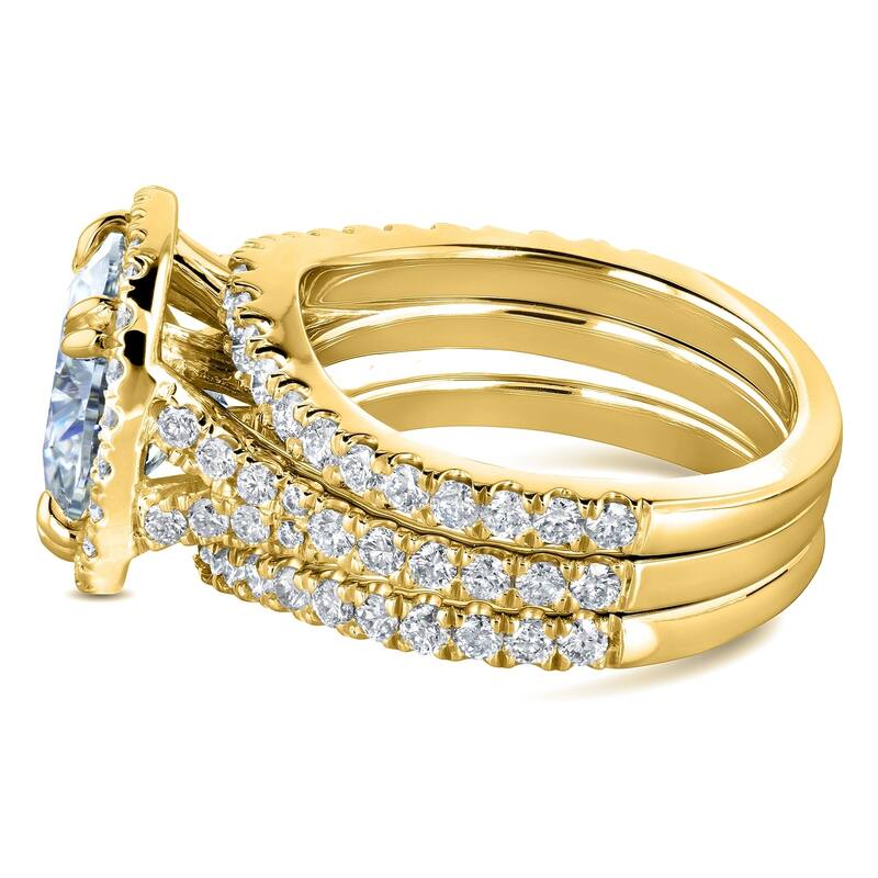 Annello by Kobelli 14k Gold 4 1/3ct TGW Round Forever One Moissanite and Diamond Cushion Halo Bridal Wedding Rings Set, 3-pc
