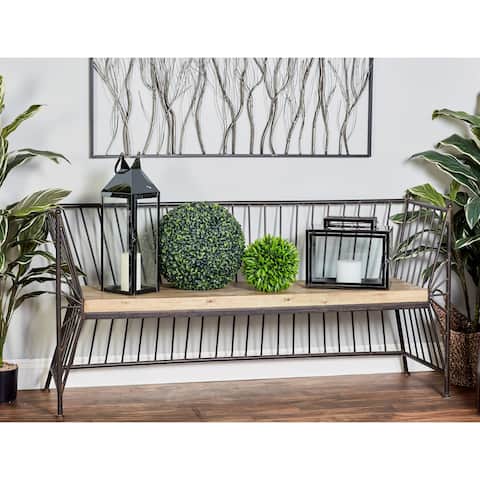 Modern 32 x 62 Inch Brown Wood and Iron Bench by Studio 350