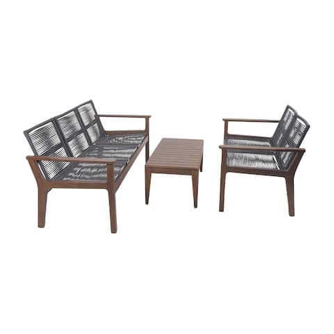 Set of 3 Rustic Teak Wood and Stainless Steel Sofa Set